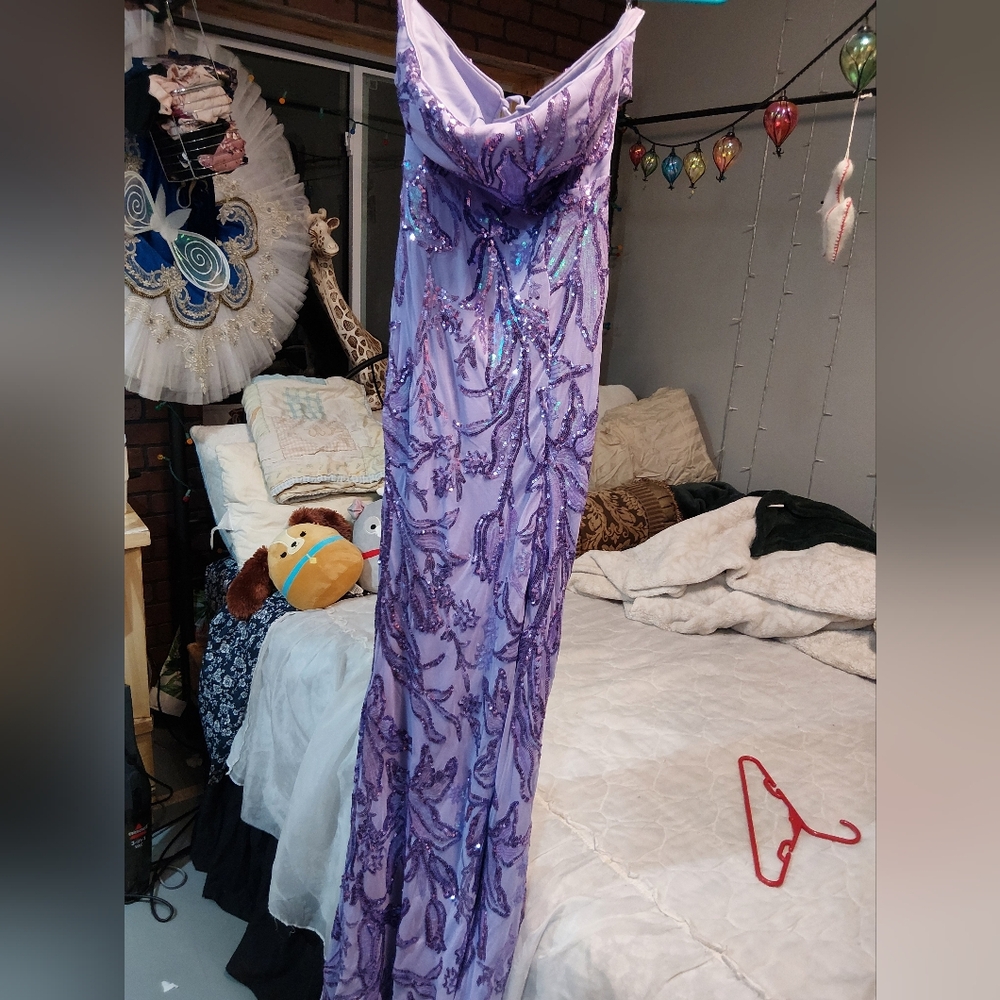 Lavender Sequin Beaded Evening Gown